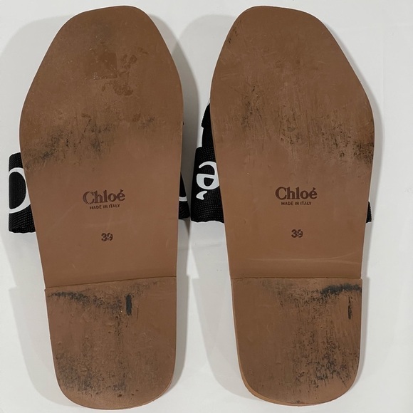 CHLOÉ LOGO SLIDE SANDAL BLACK SIZE - 9 .US/ 39.EU ($475) PRE-OWNED - Picture 14 of 14
